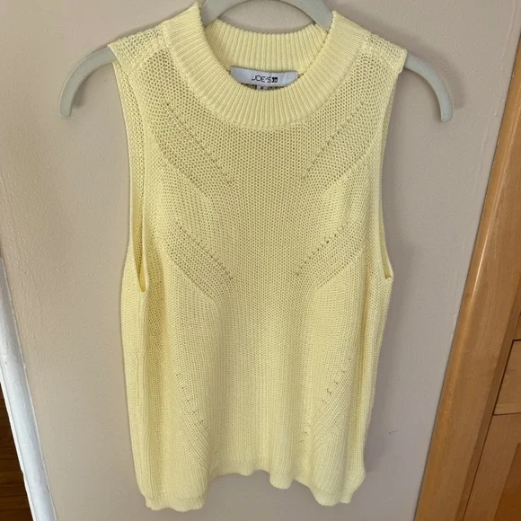 JOE’s Cotton Sweater Tank Top Yellow Sleeveless Crew Neck Anise Flower Preppy - Picture 4 of 9